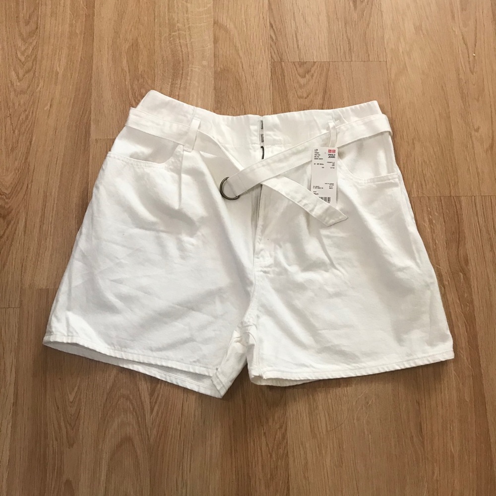 Uniqlo High Rise White Denim Shorts